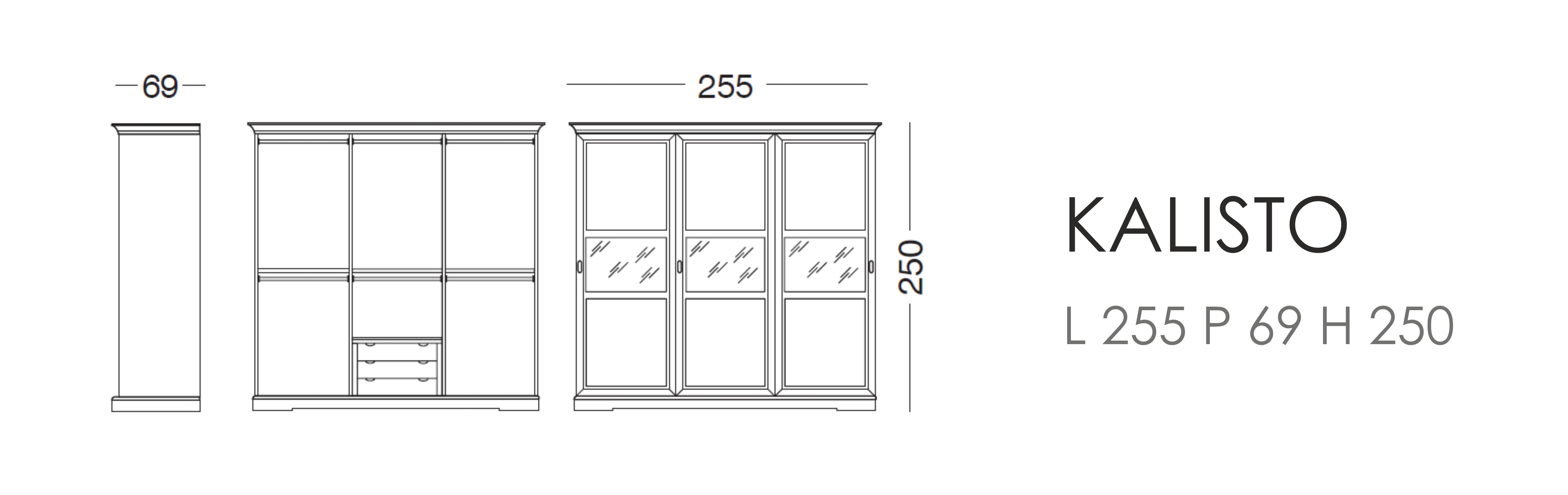 Шкаф Kalisto - L 255 P 69 H 250