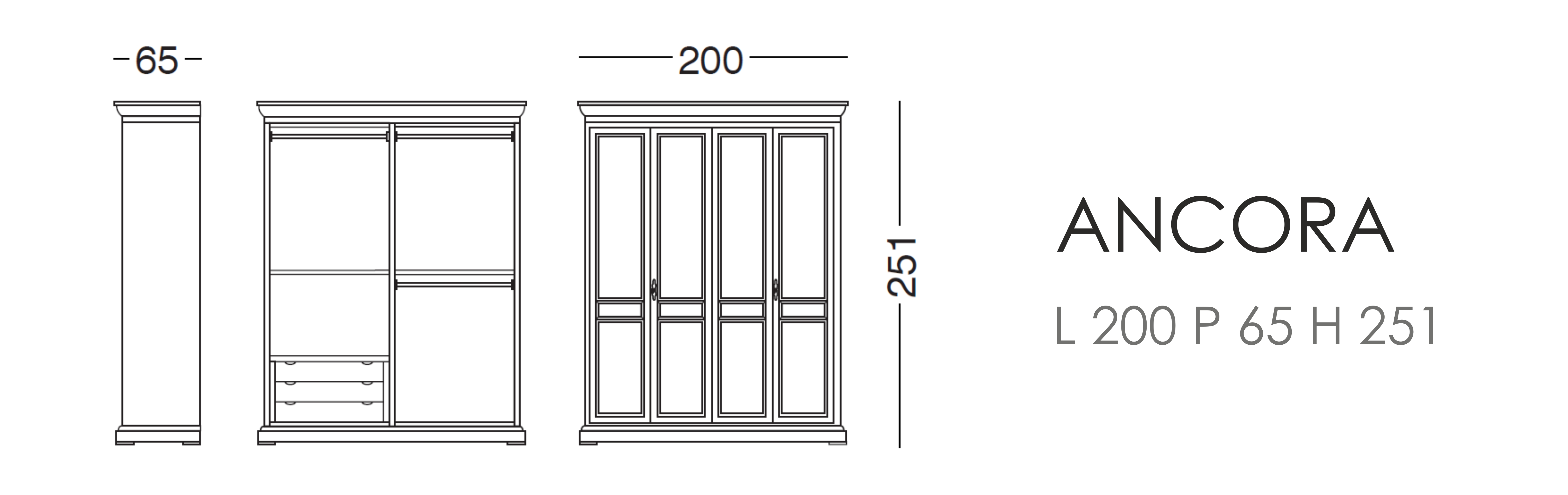 Шкаф Ancora - L 200 P 65 H 251