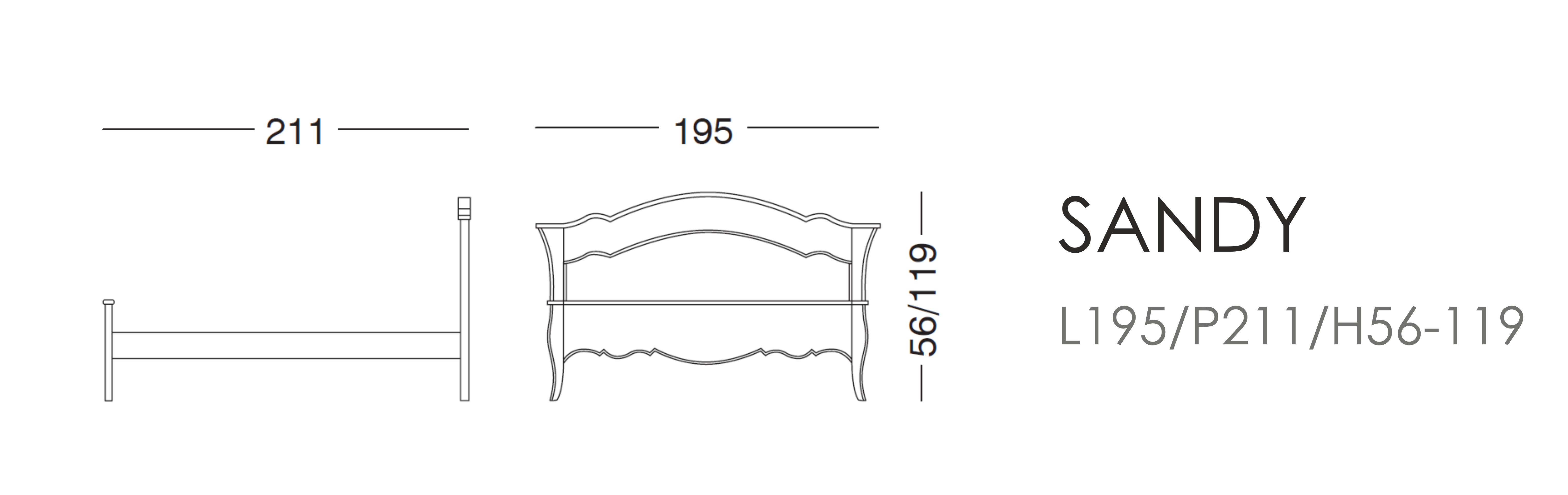 Кровать Sandy - L195/P211/H56-119