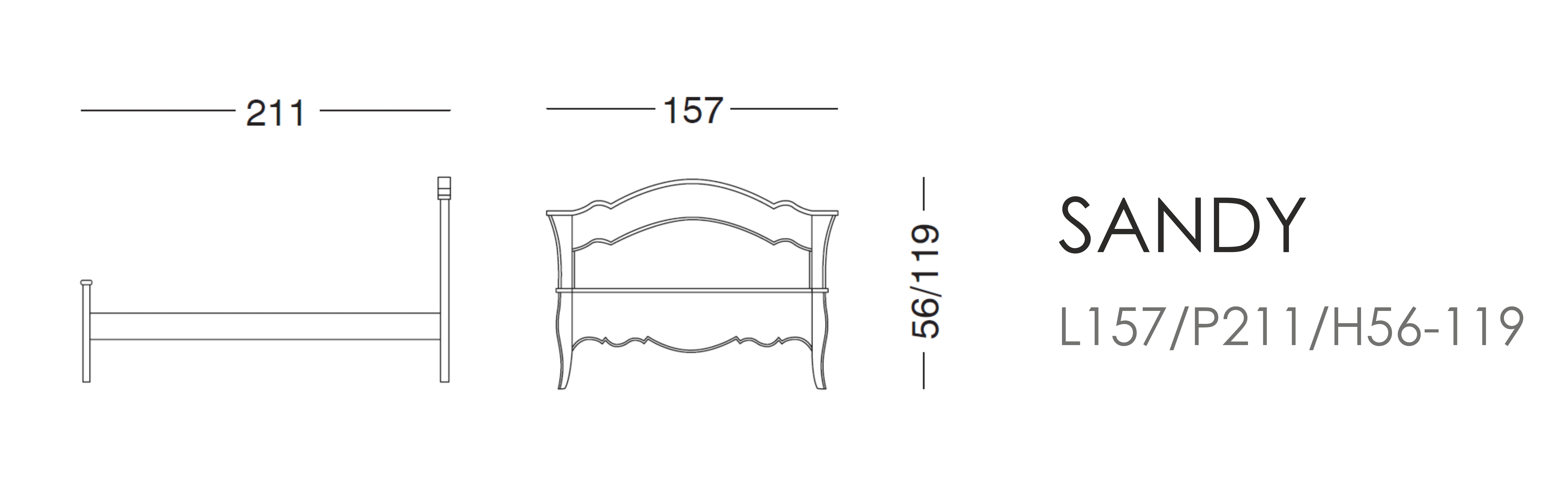Кровать Sandy - L157/P211/H56-119